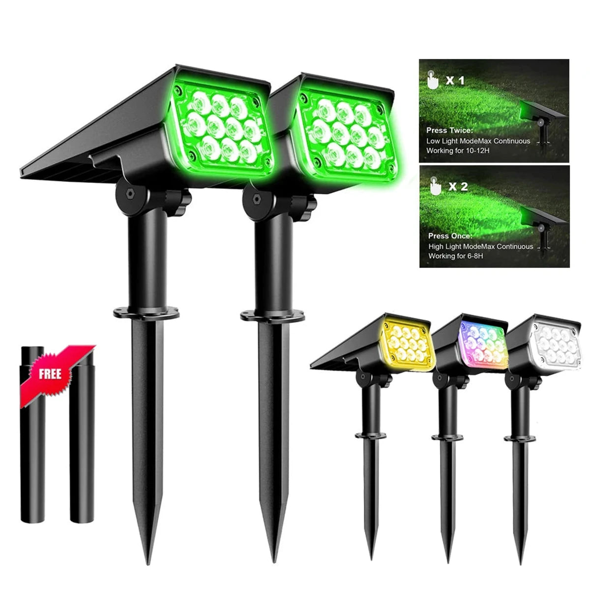 Super Bright Outdoor Solar Spotlight Waterproof Adjustable Color Temperature Garden Light
