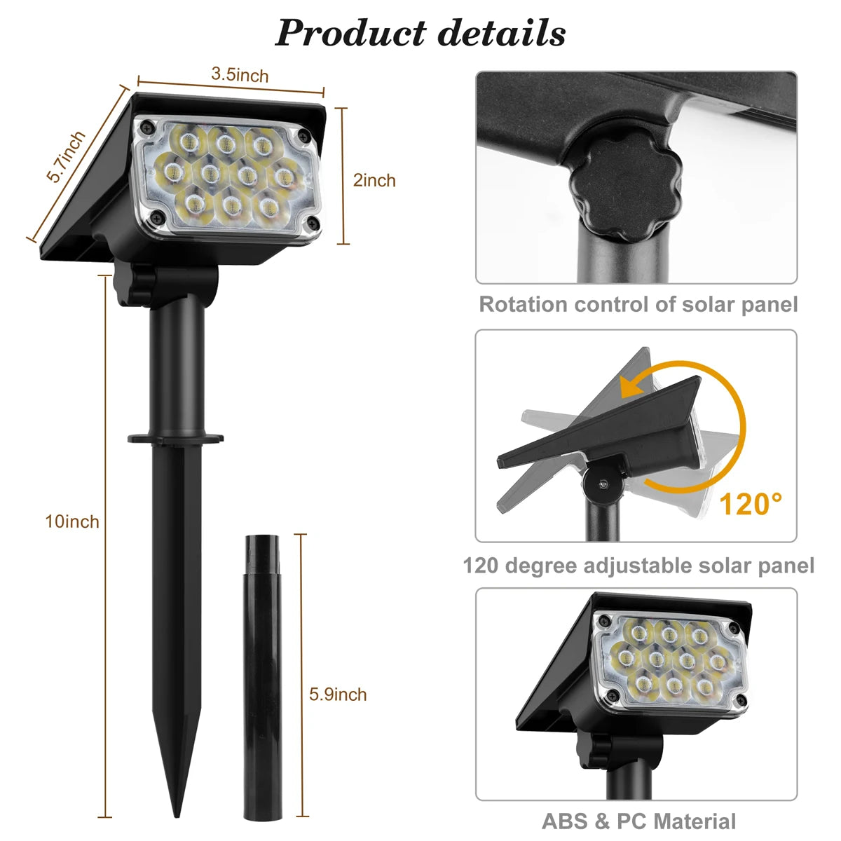 Super Bright Outdoor Solar Spotlight Waterproof Adjustable Color Temperature Garden Light