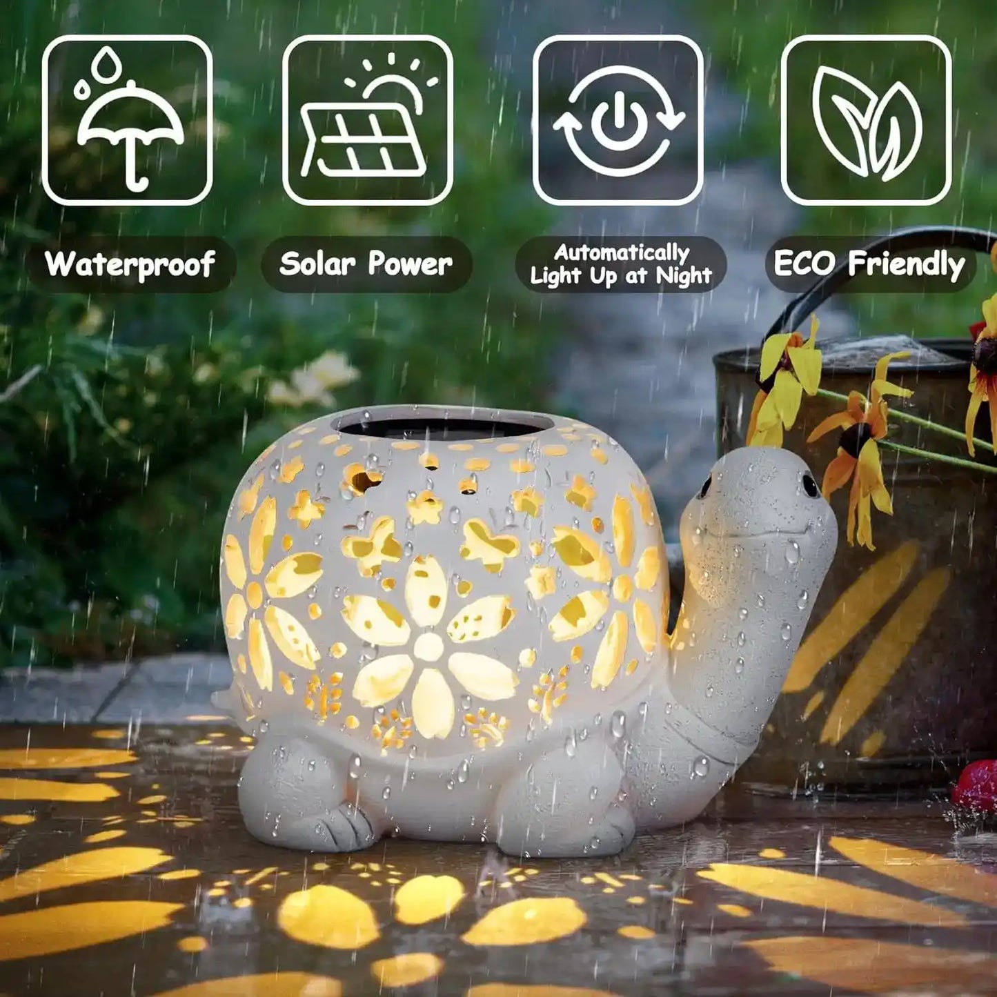 Waterproof Solar-Powered Turtle Garden Light Tortoise Statue Light With Starlight Effect