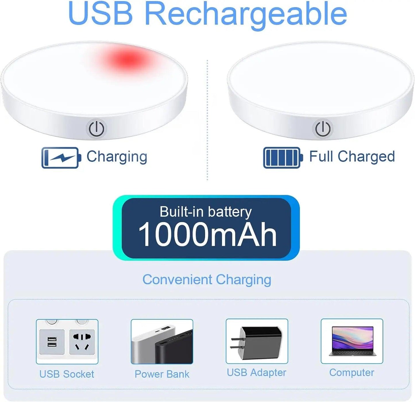 Wireless Touch Dimmable Under Cabinet LED Puck Lights - with 1000mAh Battery Operated - Lumaz