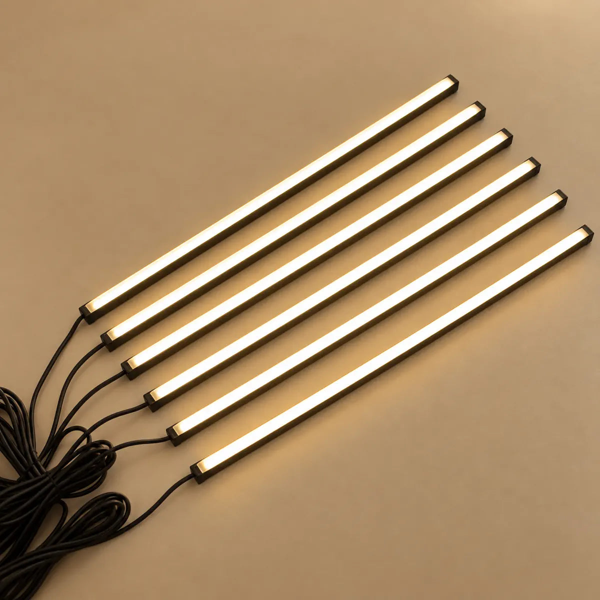 Six illuminated LED light bars with black leads