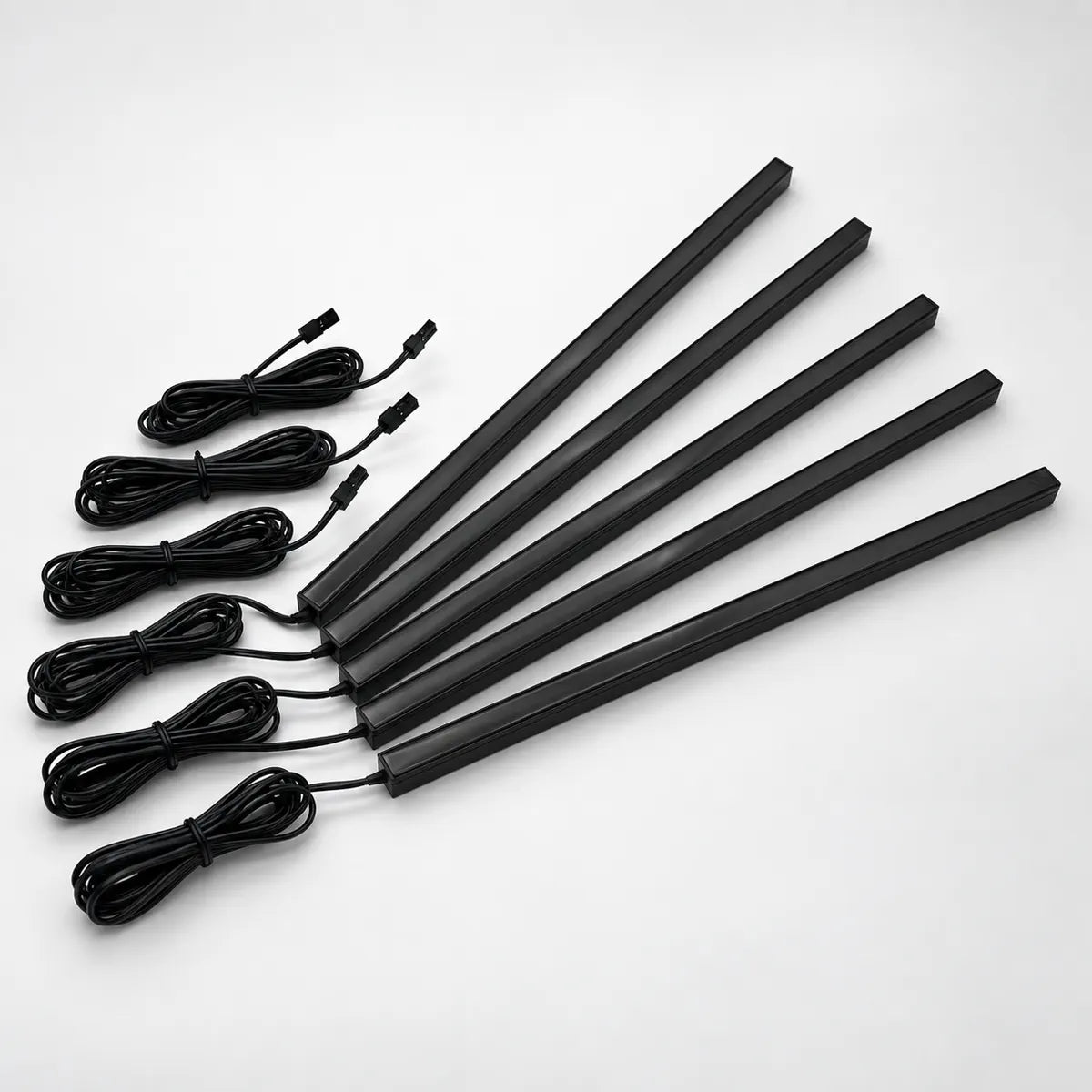 Six unlit black LED light bars and connection cables