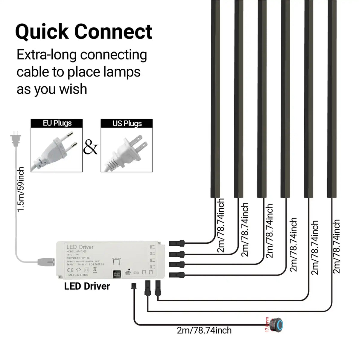 Touch Sensor Slat Wall LED Light Bar Kit - Self-Adhesive, 50/100cm