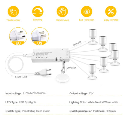 Hidden Touch Sensor LED Cabinet Spotlight Kit - 12V 3W, Dimmable