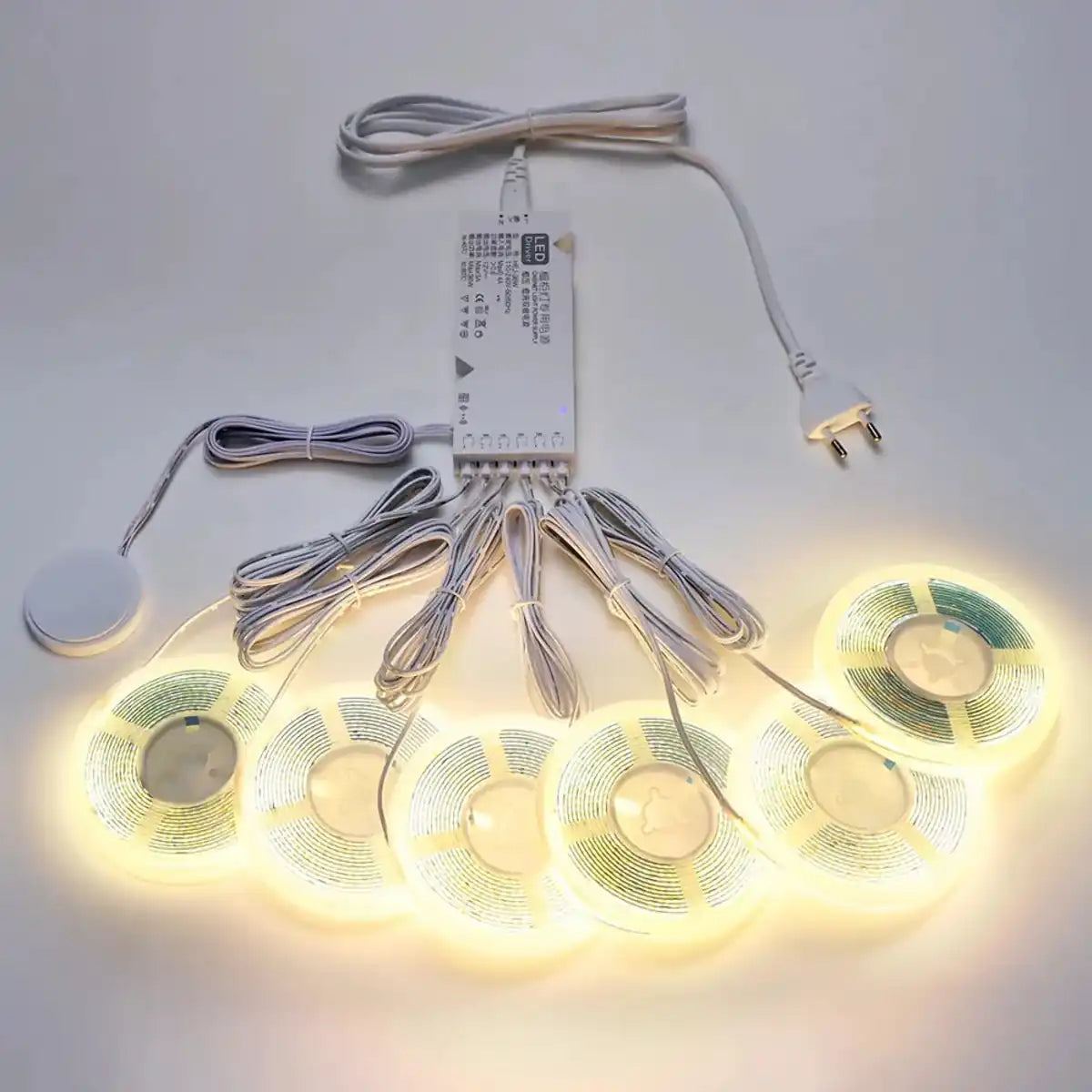 Under Cabinet COB LED Strip Light Kit - Hidden Touch Sensor, US & EU Plug Options