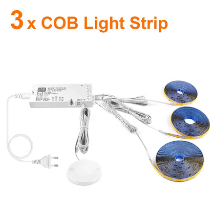 Under Cabinet COB LED Strip Light Kit - Hidden Touch Sensor, US & EU Plug Options