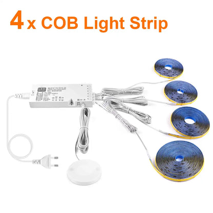Under Cabinet COB LED Strip Light Kit - Hidden Touch Sensor, US & EU Plug Options