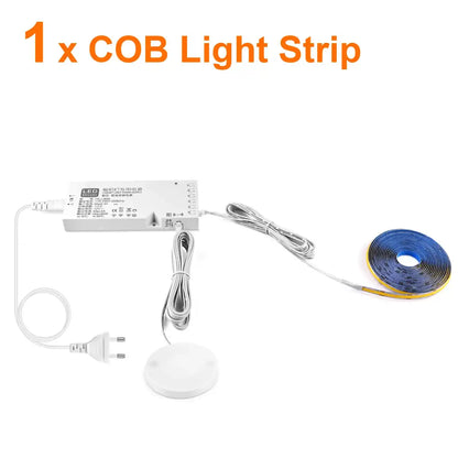 Under Cabinet COB LED Strip Light Kit - Hidden Touch Sensor, US & EU Plug Options