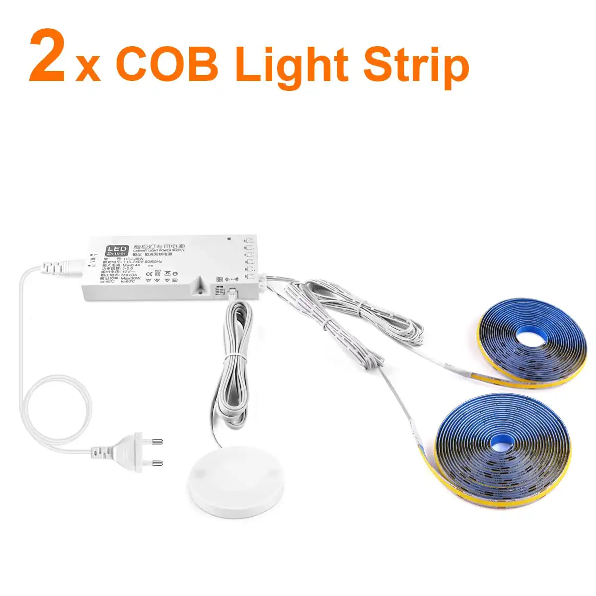 Under Cabinet COB LED Strip Light Kit - Hidden Touch Sensor, US & EU Plug Options
