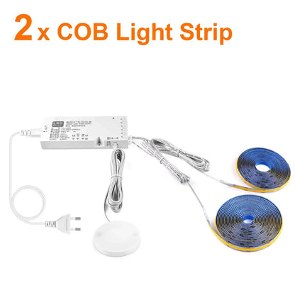 Under Cabinet COB LED Strip Light Kit - Hidden Touch Sensor, US & EU Plug Options