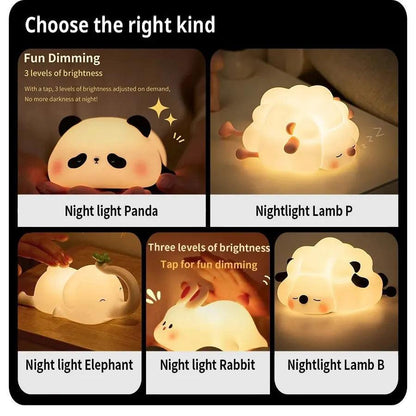 Touch Sensor Silicone Cartoon Kids LED Night Lights - Lumaz