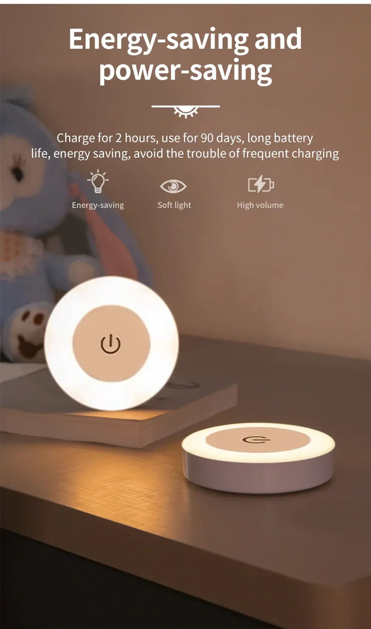 Touch Switch Dimmable LED Puck Lights Rechargeable Night Light with Magnetic