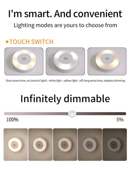 Touch Switch Dimmable LED Puck Lights Rechargeable Night Light with Magnetic
