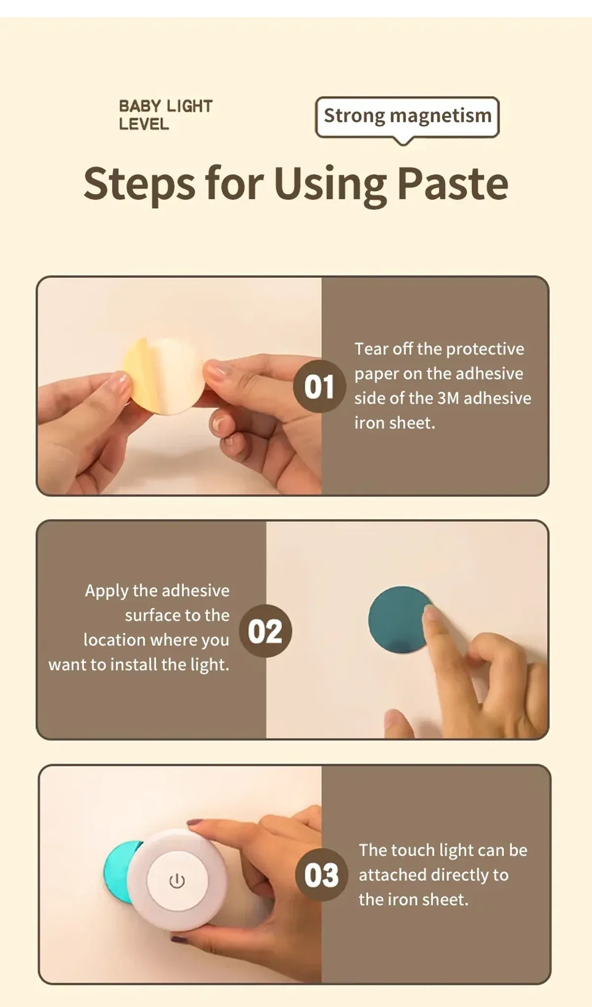 Touch Switch Dimmable LED Puck Lights Rechargeable Night Light with Magnetic