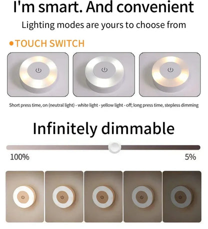 Touch Switch Dimmable LED Puck Lights Rechargeable Night Light with Magnetic