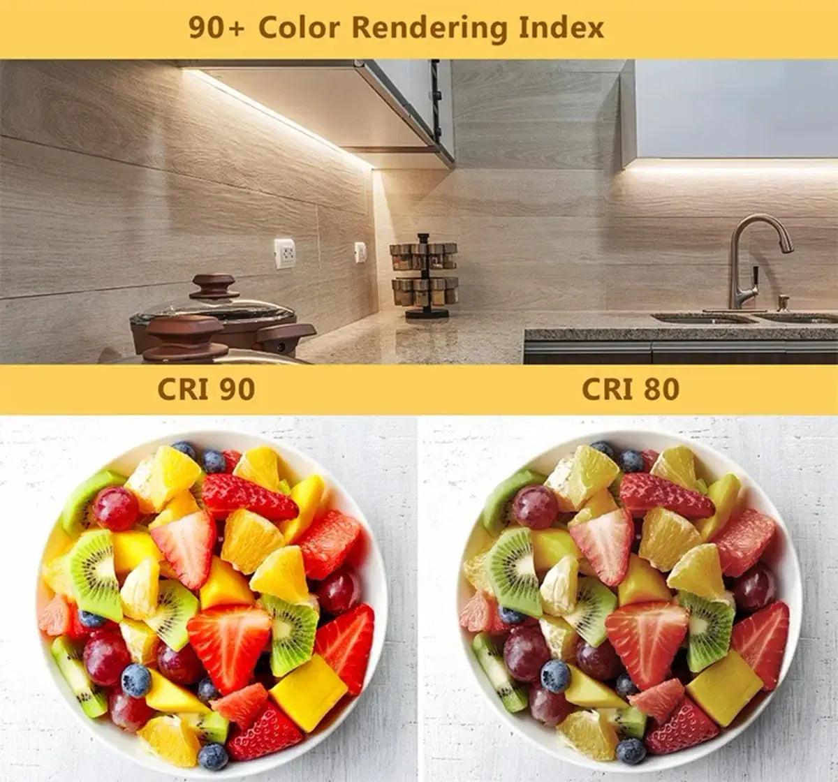 COB LED strip shown lit while held by hand