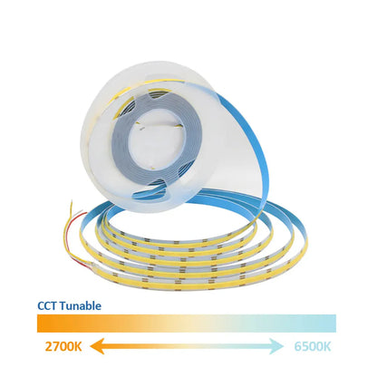 Dual White COB LED Strip Light - CCT Tunable 2700K-6500K, High Density 608 LEDs/m, CRI 90+
