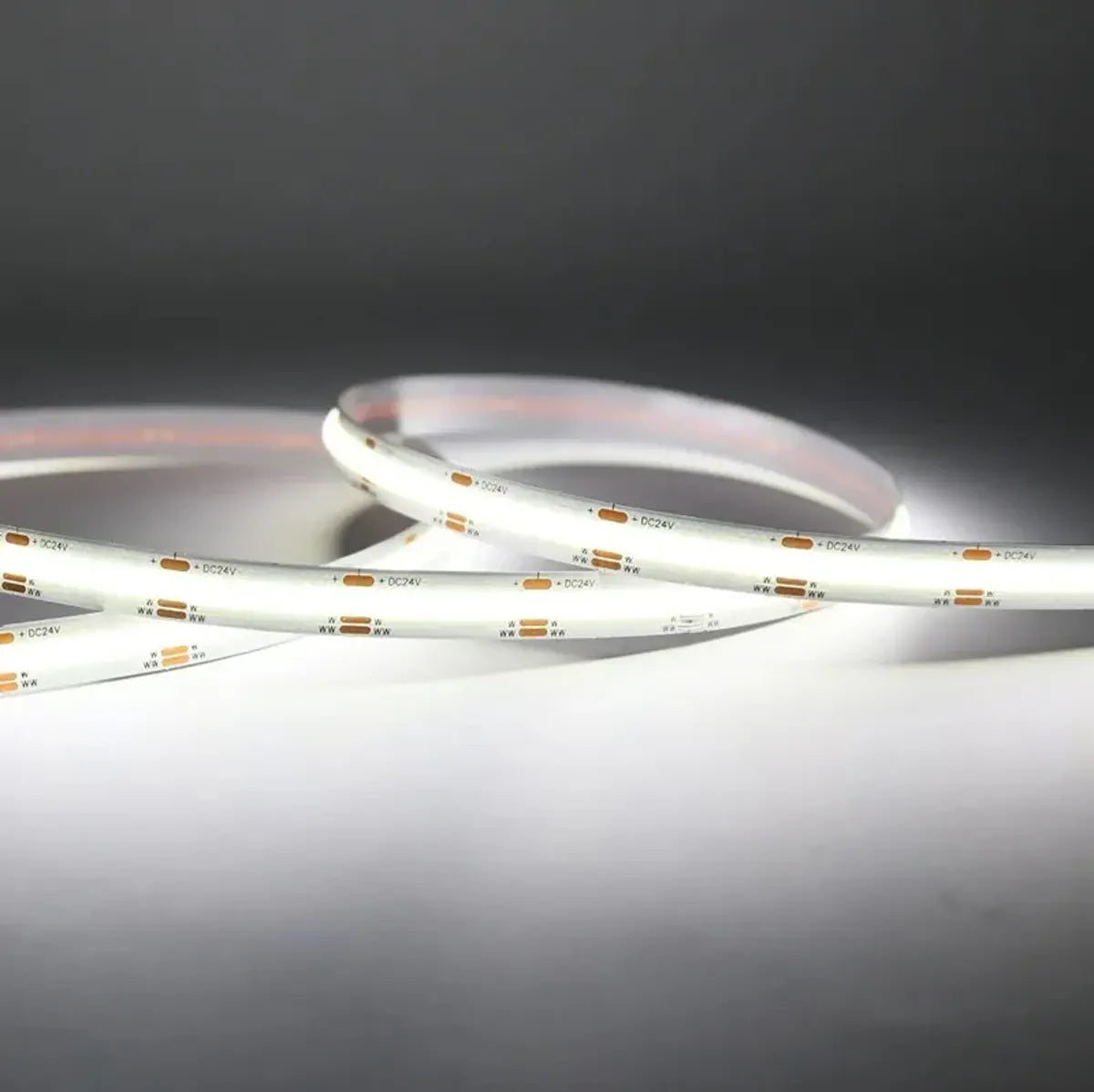 CCT tunable LED strip reel with warm-to-cool white range