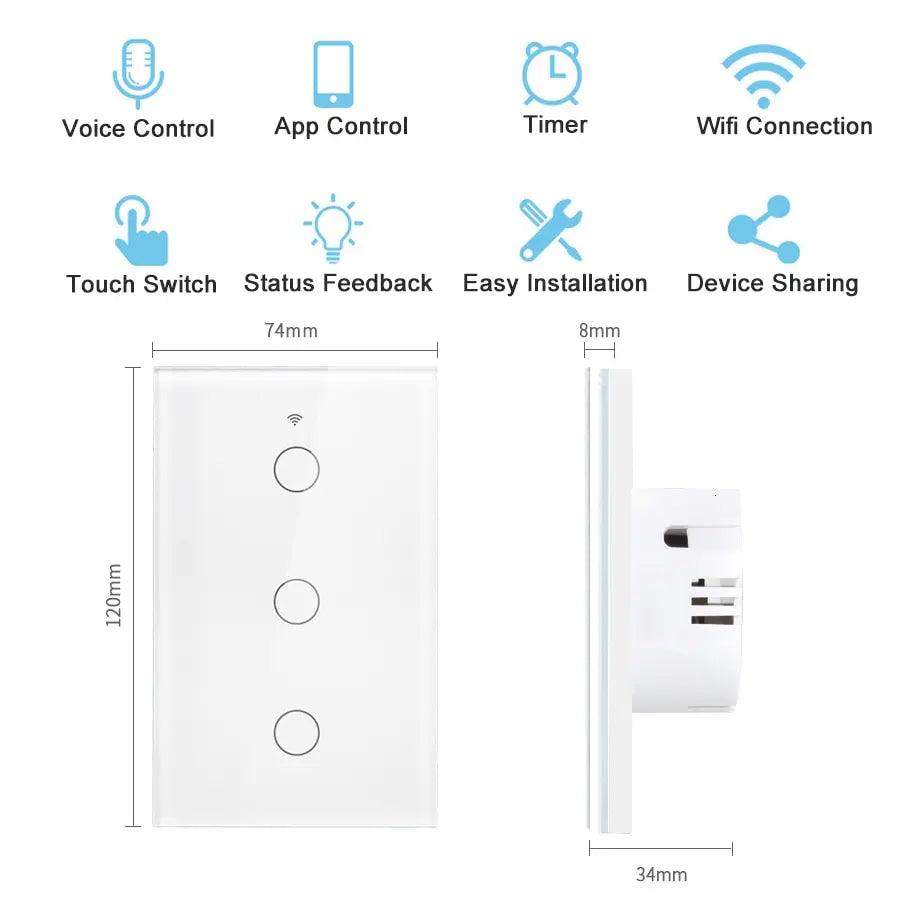 Tuya WiFi Smart Light Switch Wall Touch Switch - Lumaz