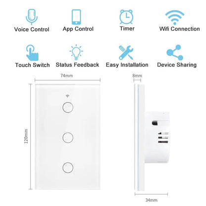 Tuya WiFi Smart Light Switch Wall Touch Switch - Lumaz