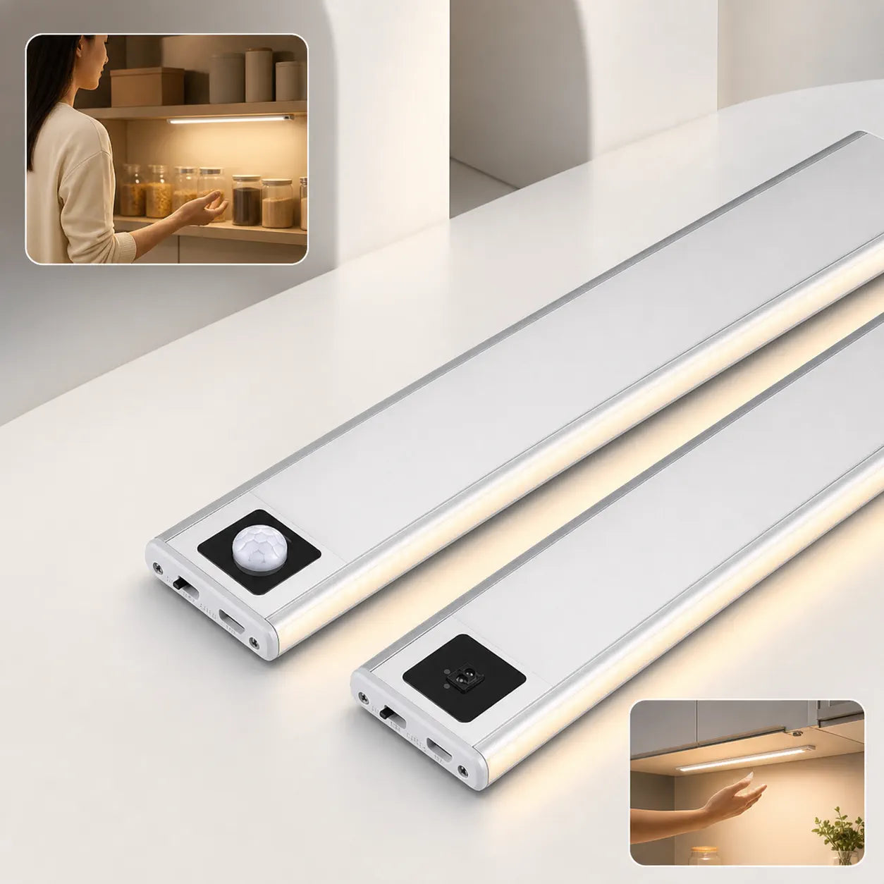 Ultra-Thin Under Cabinet LED Light Bar - USB Rechargeable, Smart Sensor