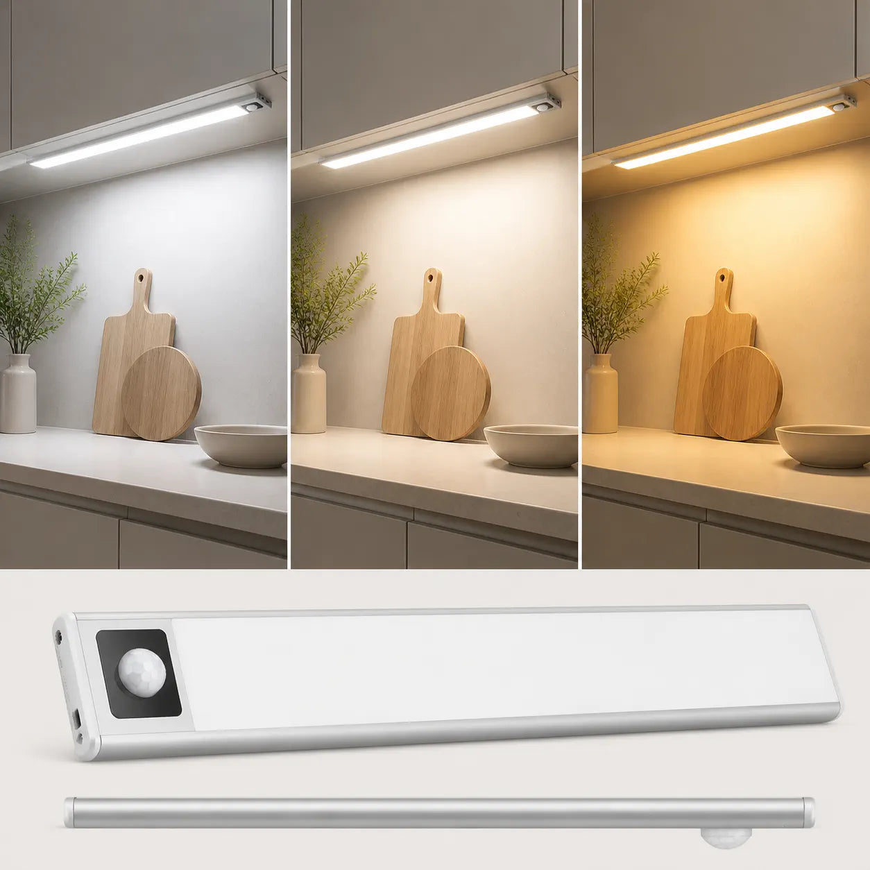 Ultra-Thin Under Cabinet LED Light Bar - USB Rechargeable, Smart Sensor