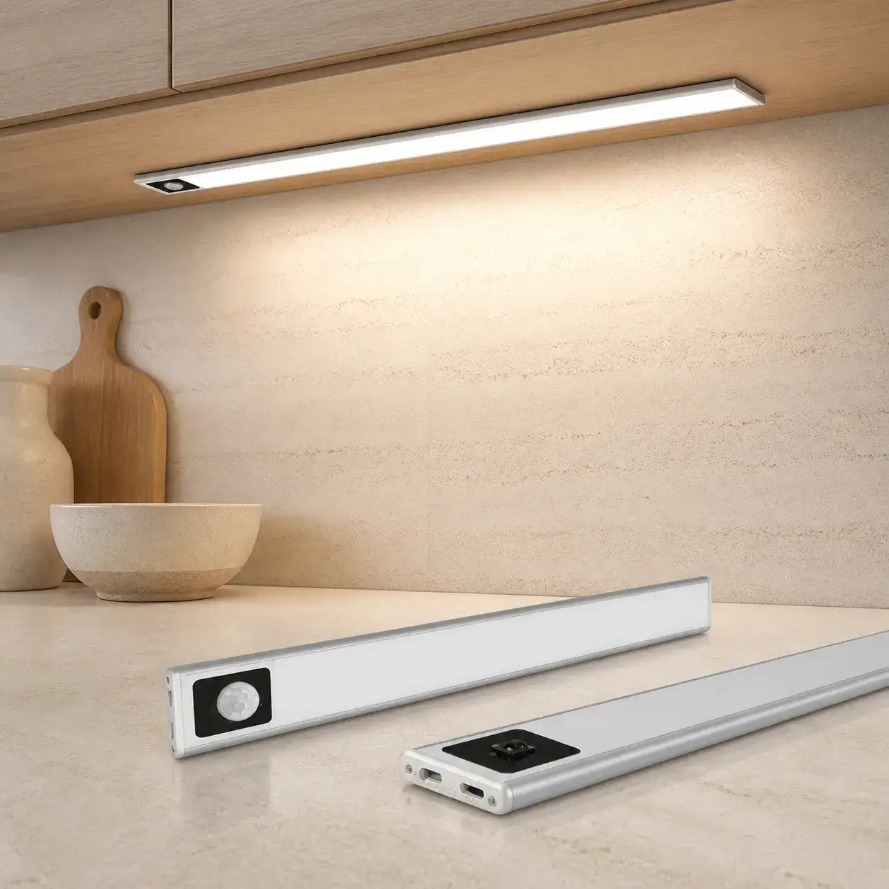 Ultra-Thin Under Cabinet LED Light Bar - USB Rechargeable, Smart Sensor