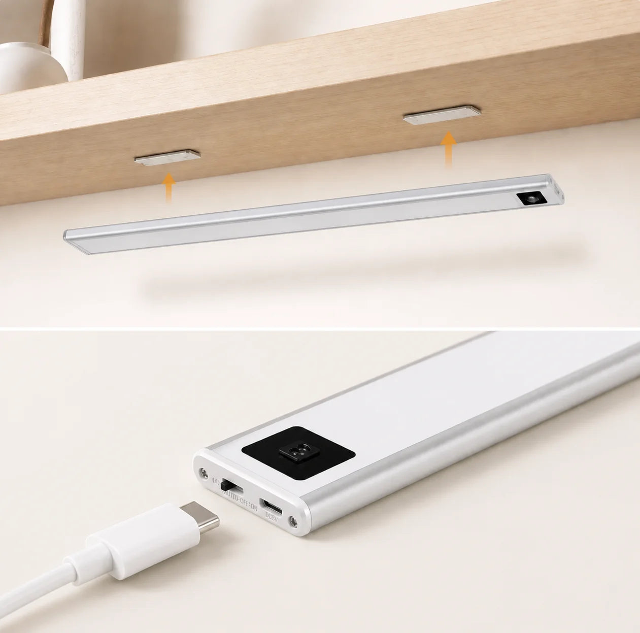 Ultra-Thin Under Cabinet LED Light Bar - USB Rechargeable, Smart Sensor