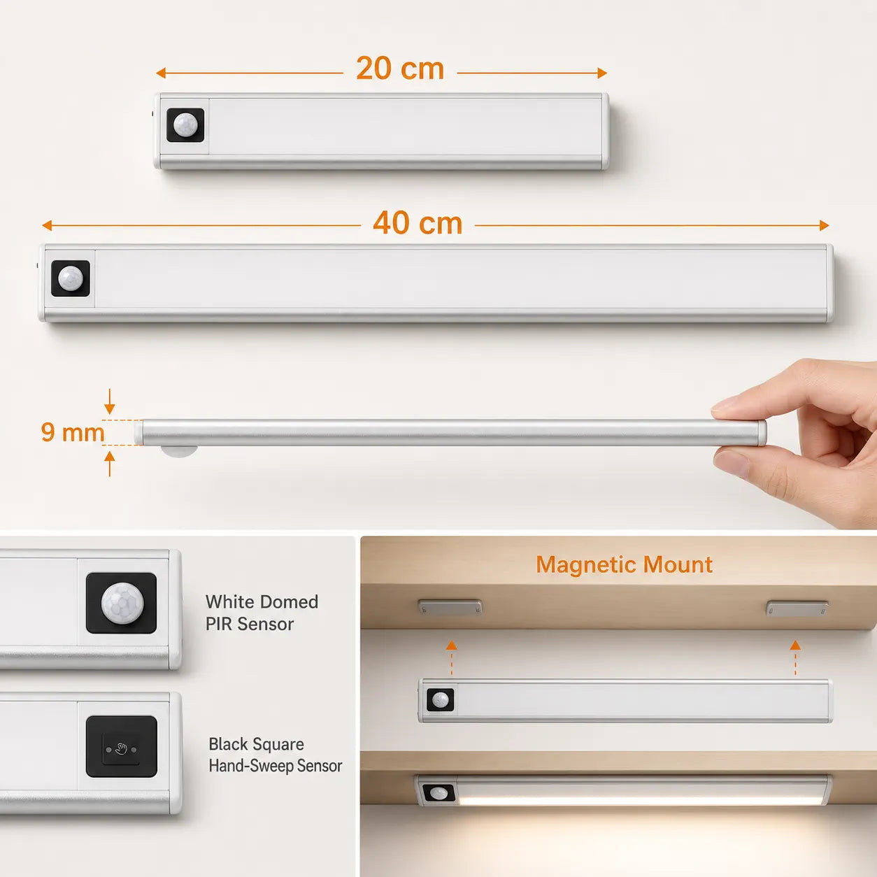 Ultra-Thin Under Cabinet LED Light Bar - USB Rechargeable, Smart Sensor