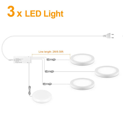 Ultra-Thin LED Puck Light Kit for Under Cabinet - Hidden Touch Sensor, Aluminum