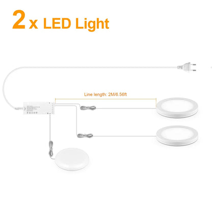 Ultra-Thin LED Puck Light Kit for Under Cabinet - Hidden Touch Sensor, Aluminum