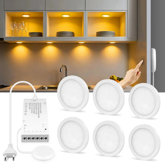 Ultra-Thin LED Puck Light Kit for Under Cabinet - Hidden Touch Sensor, Aluminum