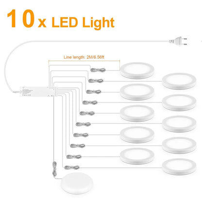 Ultra-Thin LED Puck Light Kit for Under Cabinet - Hidden Touch Sensor, Aluminum