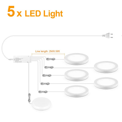 Ultra-Thin LED Puck Light Kit for Under Cabinet - Hidden Touch Sensor, Aluminum