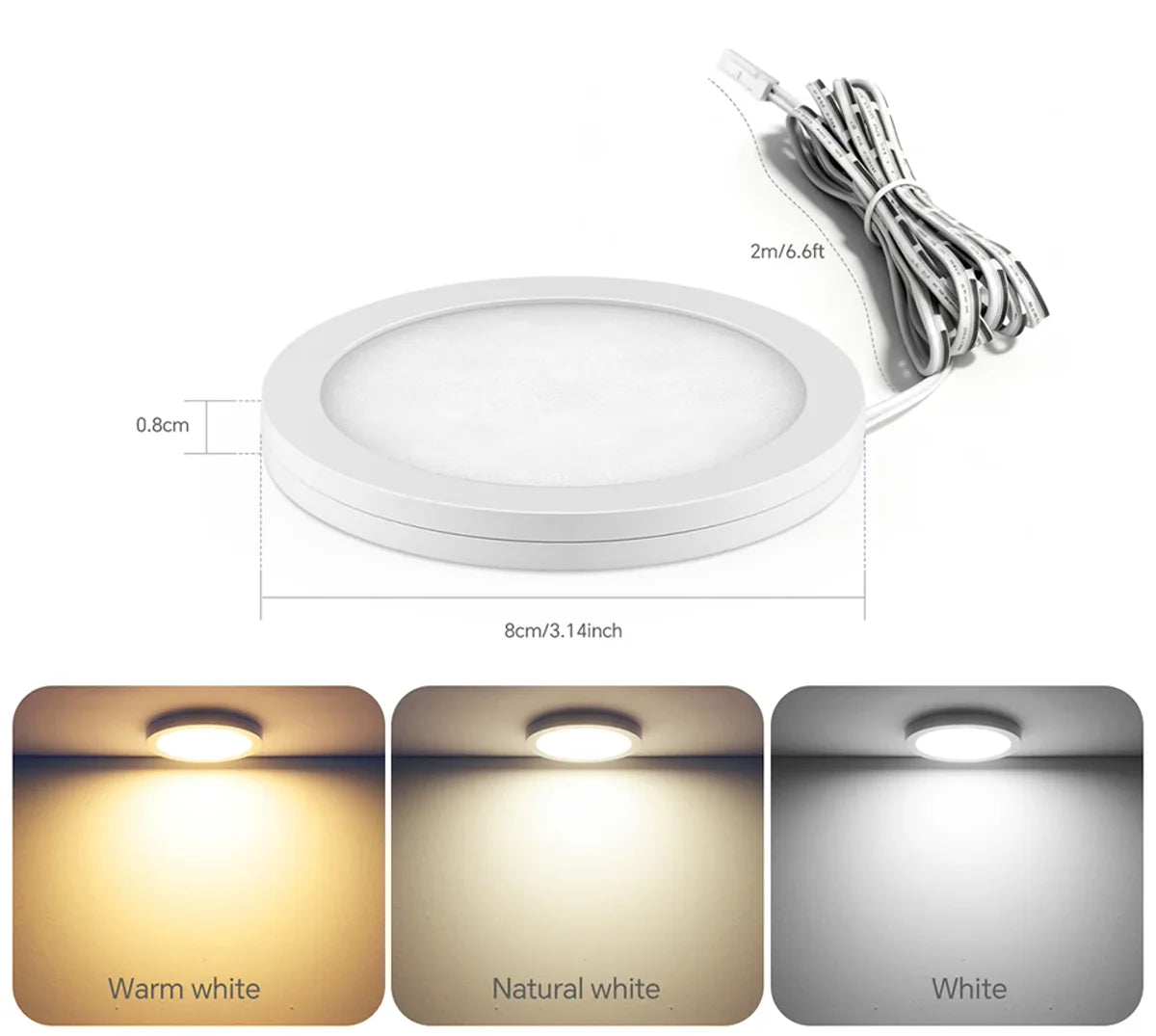 Ultra-Thin LED Puck Light Kit for Under Cabinet - Hidden Touch Sensor, Aluminum