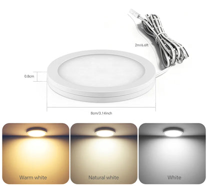 Ultra-Thin LED Puck Light Kit for Under Cabinet - Hidden Touch Sensor, Aluminum