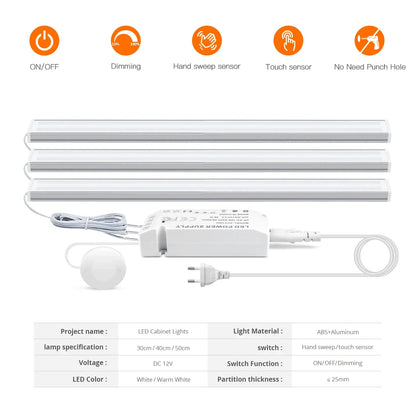 Ultra-thin Touch Sensor Under  Cabinet LED Light Bar for Kitchen Wardrobe Lighting