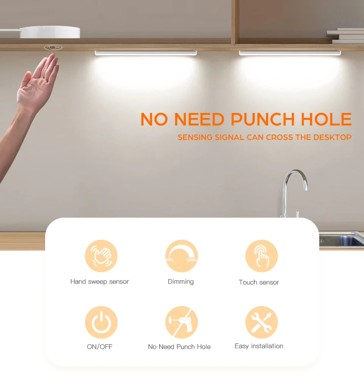 Ultra-thin Touch Sensor Under  Cabinet LED Light Bar for Kitchen Wardrobe Lighting