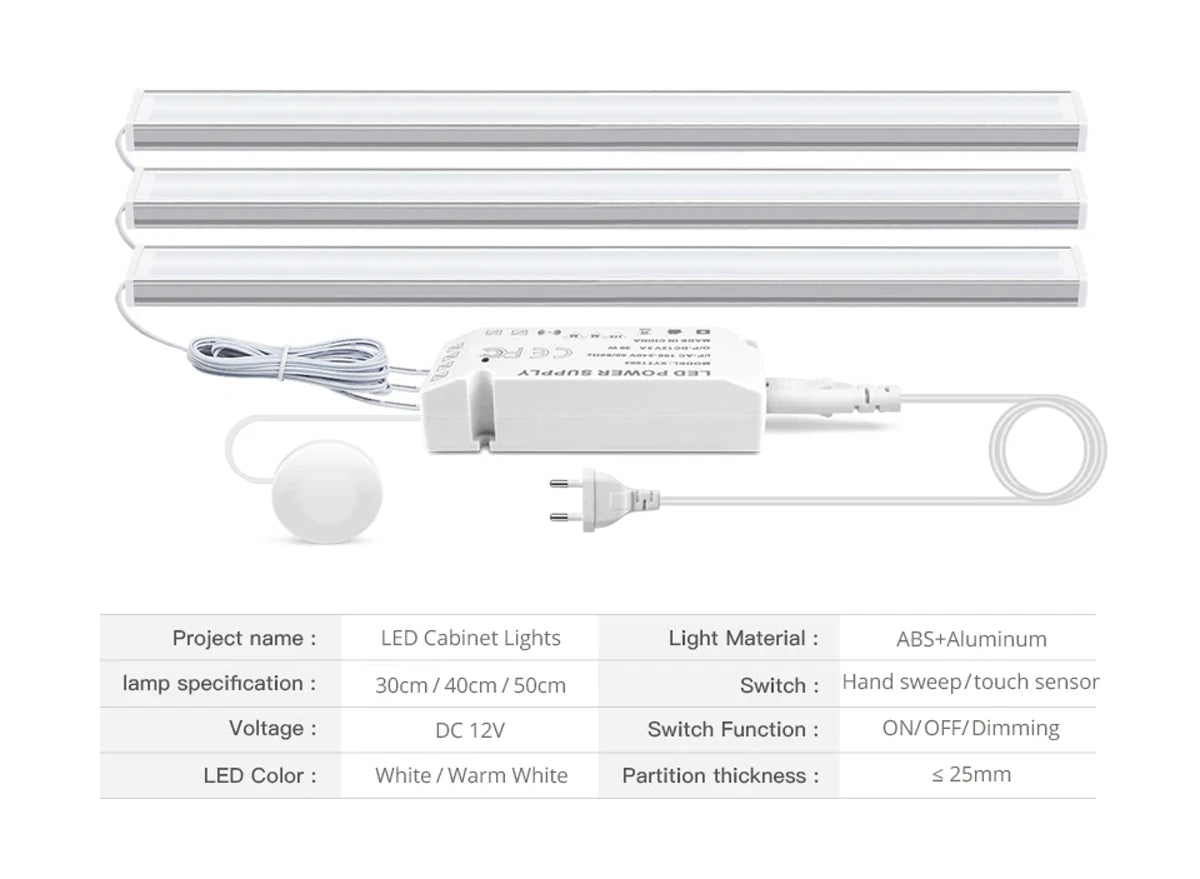 Ultra-thin Touch Sensor Under  Cabinet LED Light Bar for Kitchen Wardrobe Lighting