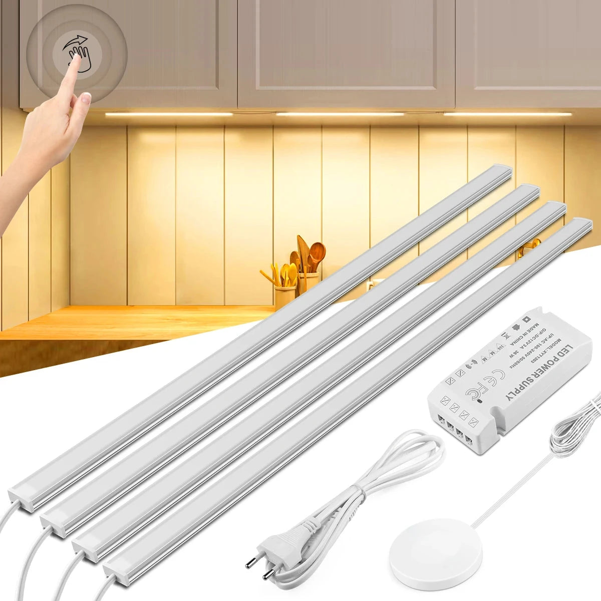 Ultra-thin Touch Sensor Under  Cabinet LED Light Bar for Kitchen Wardrobe Lighting