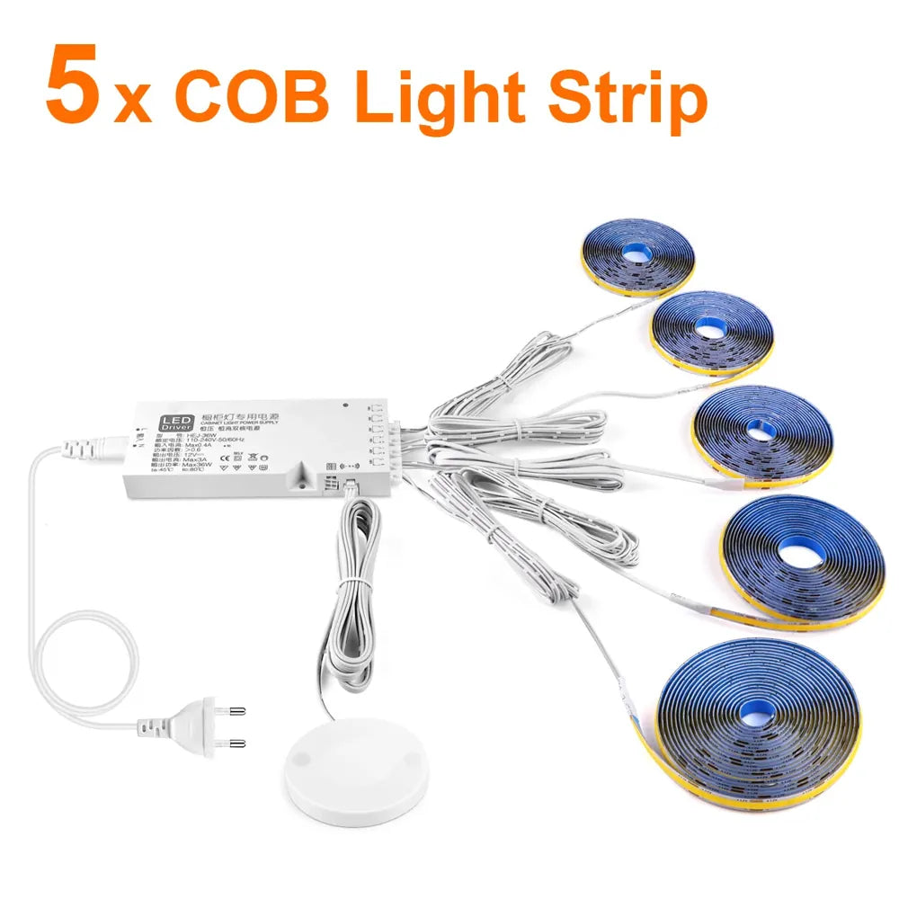 Under Cabinet COB LED Strip Light with Touch Sensor Dimmable For Bedroom Kitchen