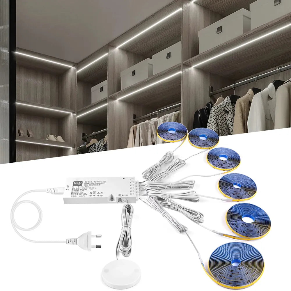 Under Cabinet COB LED Strip Light with Touch Sensor Dimmable For Bedroom Kitchen