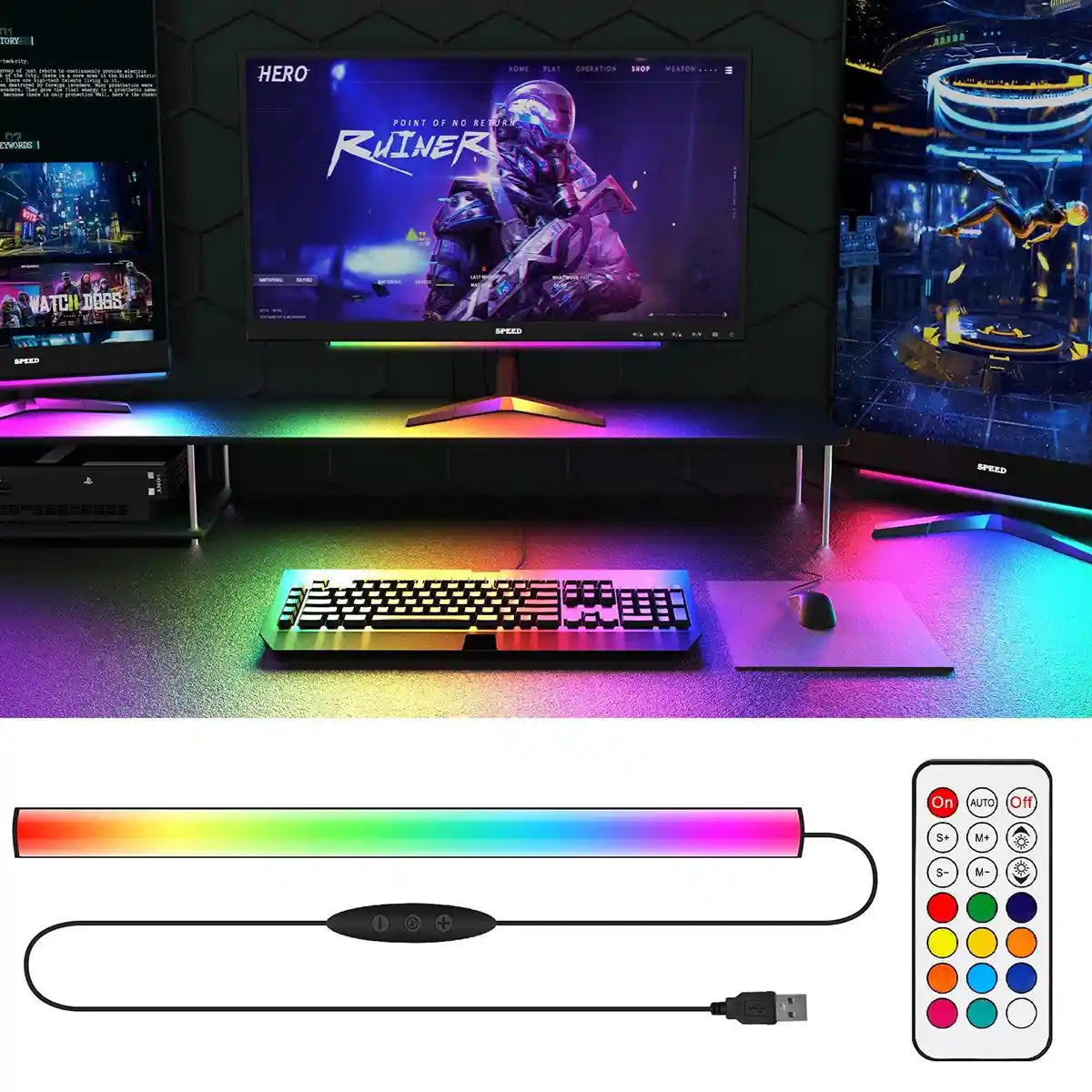 USB Ambient Gaming LightsLED Light Bar with Remote Control for Under Monitor - Lumaz