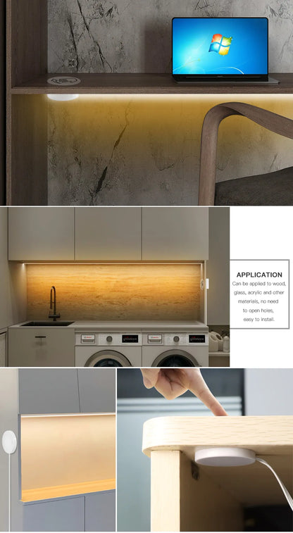 USB LED Under Cabinet Light COB Strip Dimmable Penetrable Wood Hand Scan Touch Switch
