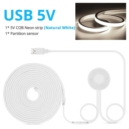 USB LED Under Cabinet Light COB Strip Dimmable Penetrable Wood Hand Scan Touch Switch