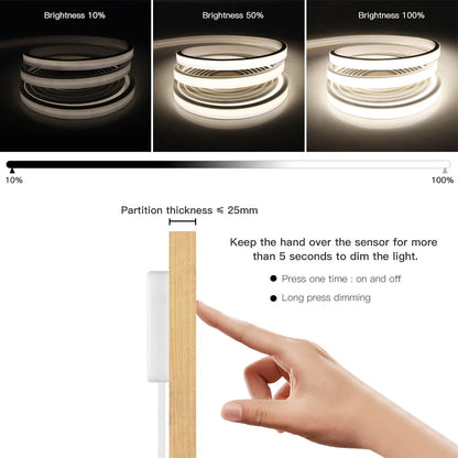 USB LED Under Cabinet Light COB Strip Dimmable Penetrable Wood Hand Scan Touch Switch