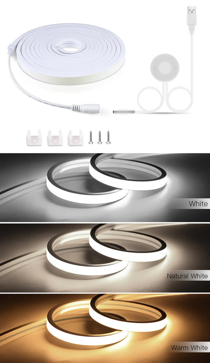 USB LED Under Cabinet Light COB Strip Dimmable Penetrable Wood Hand Scan Touch Switch