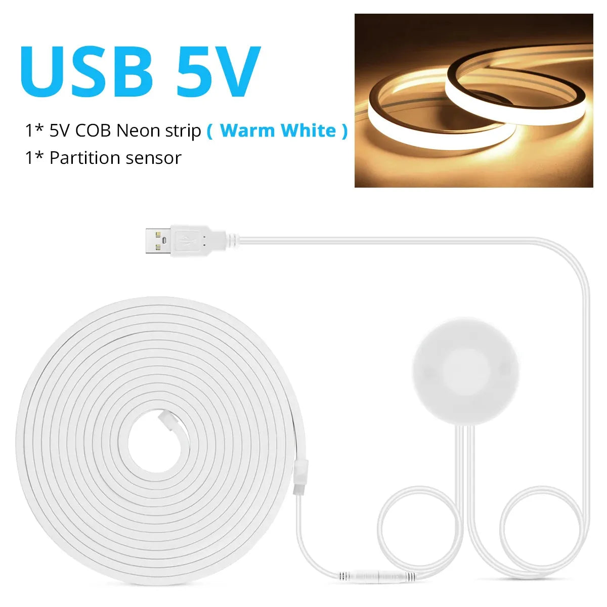USB LED Under Cabinet Light COB Strip Dimmable Penetrable Wood Hand Scan Touch Switch