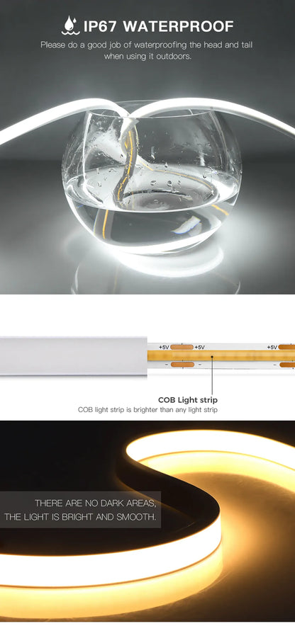 USB LED Under Cabinet Light COB Strip Dimmable Penetrable Wood Hand Scan Touch Switch