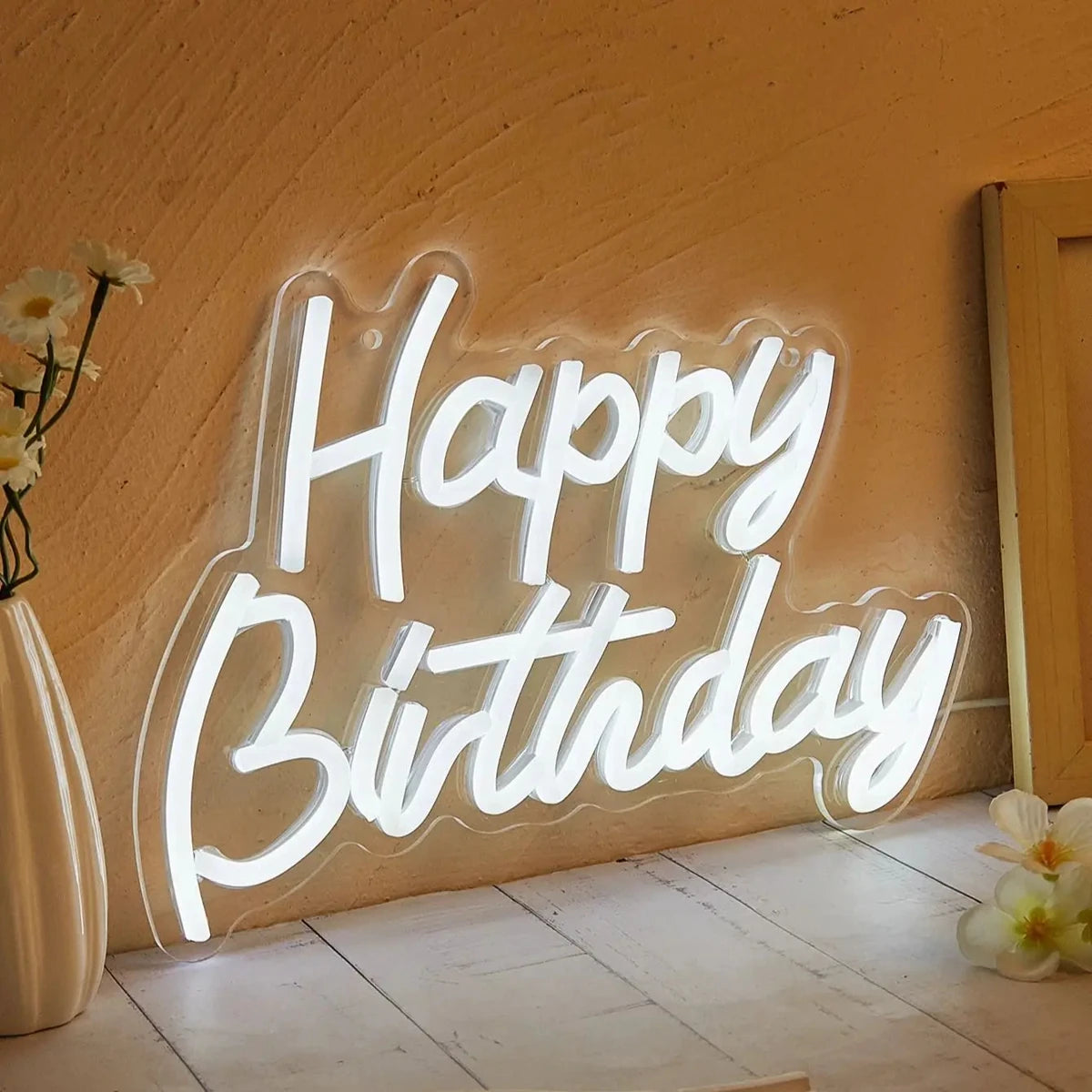 Happy Led Sign Happy Birthday LED Neon Sign - USB Powered, Flexible Silicone LED, Wal ...